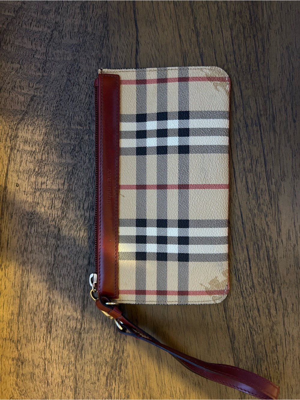 Burberry Wristlet - Beige and Burgundy
